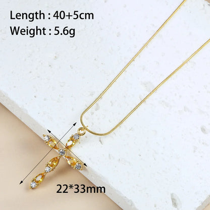 Wholesale Jewelry Simple Style Classic Style Cross 304 Stainless Steel Zircon 18K Gold Plated Plating Inlay Pendant Necklace