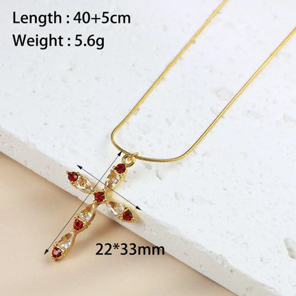 Wholesale Jewelry Simple Style Classic Style Cross 304 Stainless Steel Zircon 18K Gold Plated Plating Inlay Pendant Necklace