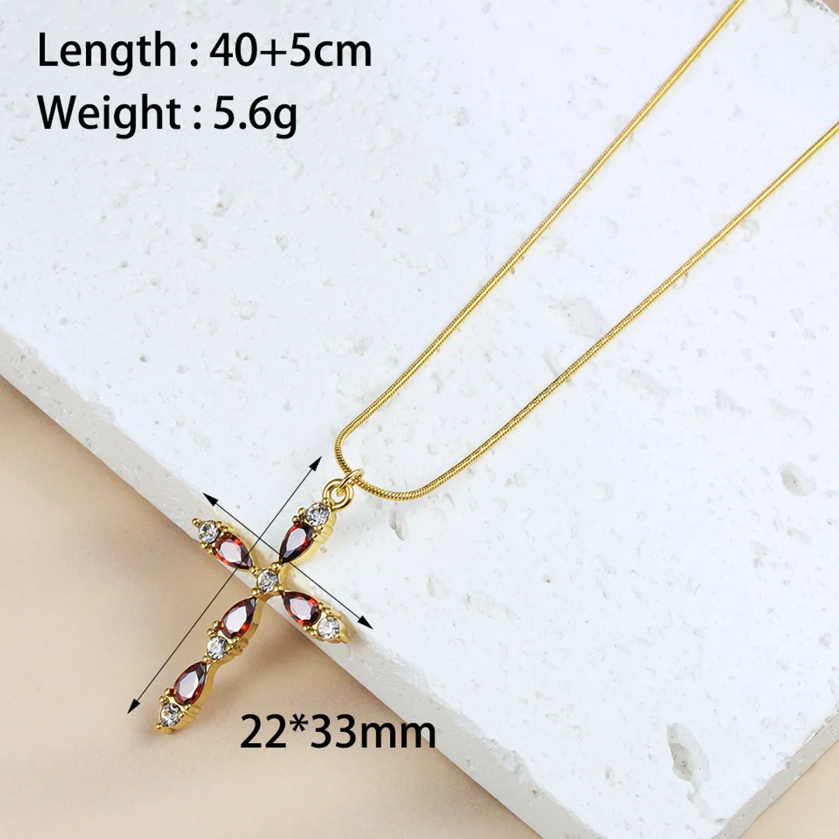 Wholesale Jewelry Simple Style Classic Style Cross 304 Stainless Steel Zircon 18K Gold Plated Plating Inlay Pendant Necklace