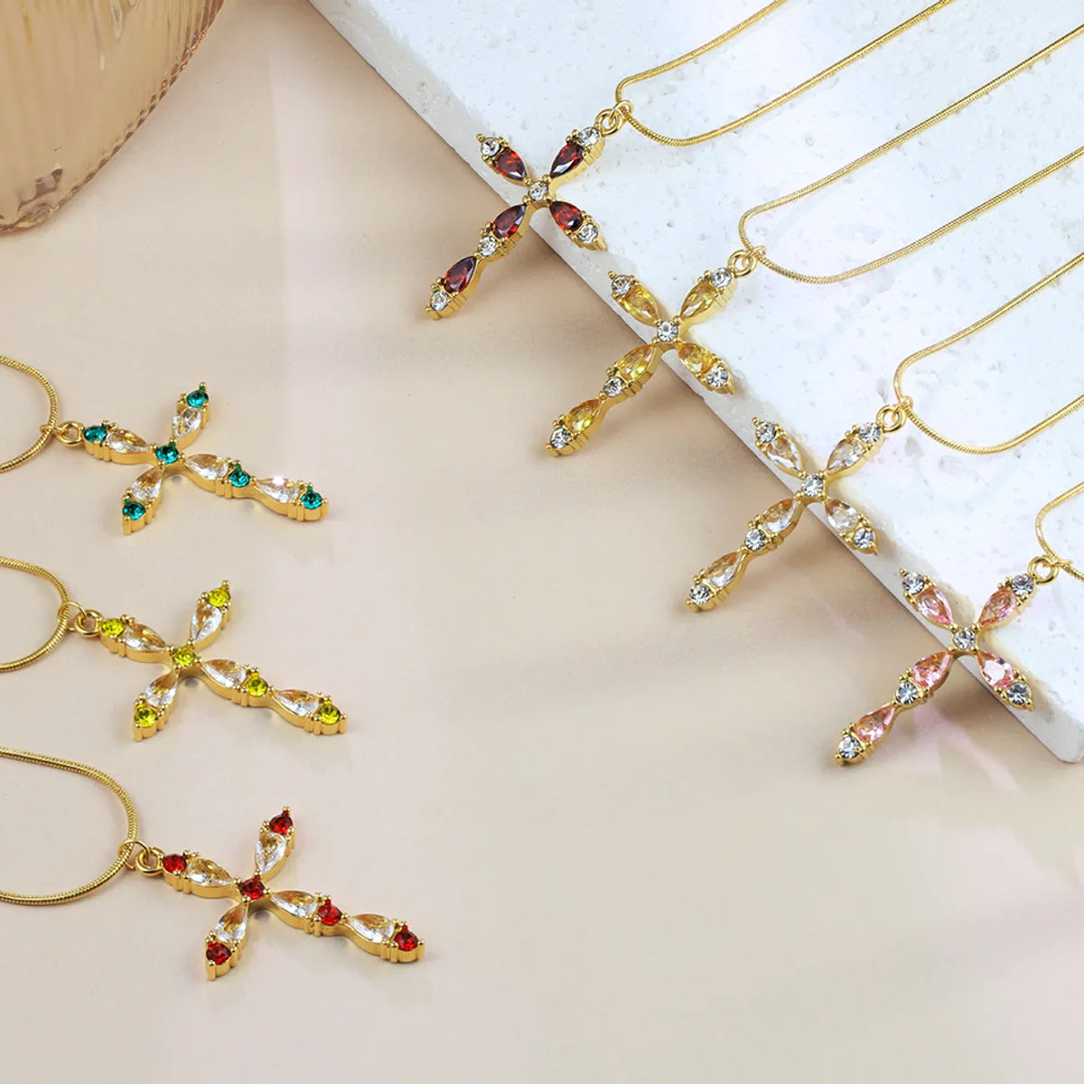 Wholesale Jewelry Simple Style Classic Style Cross 304 Stainless Steel Zircon 18K Gold Plated Plating Inlay Pendant Necklace