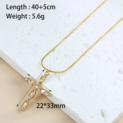 Wholesale Jewelry Simple Style Classic Style Cross 304 Stainless Steel Zircon 18K Gold Plated Plating Inlay Pendant Necklace