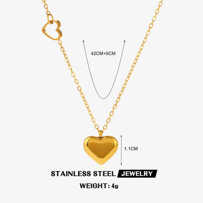 304 Stainless Steel 18K Gold Plated Simple Style Classic Style Plating Inlay Heart Shape Artificial Shell Rhinestones Pendant Necklace