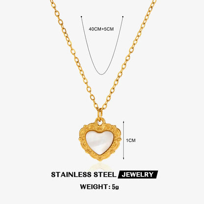 304 Stainless Steel 18K Gold Plated Simple Style Classic Style Plating Inlay Heart Shape Artificial Shell Rhinestones Pendant Necklace