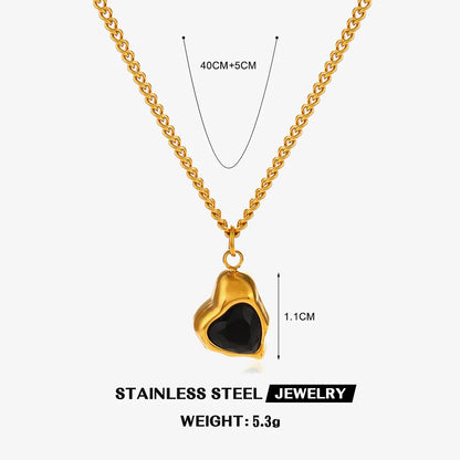 304 Stainless Steel 18K Gold Plated Simple Style Classic Style Plating Inlay Heart Shape Artificial Shell Rhinestones Pendant Necklace