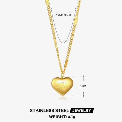 304 Stainless Steel 18K Gold Plated Simple Style Classic Style Plating Inlay Heart Shape Artificial Shell Rhinestones Pendant Necklace