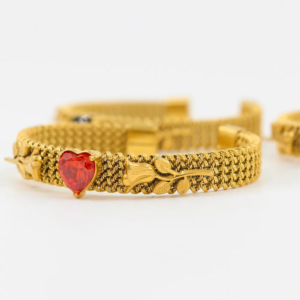 Simple Style Classic Style Heart Shape 304 Stainless Steel 18K Gold Plated Zircon Bangle In Bulk