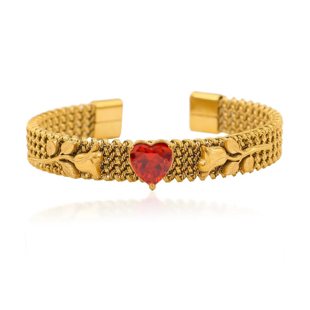 Simple Style Classic Style Heart Shape 304 Stainless Steel 18K Gold Plated Zircon Bangle In Bulk