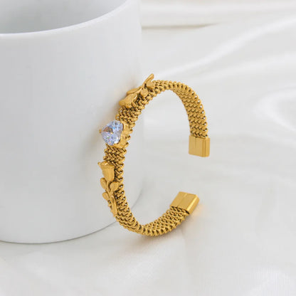 Simple Style Classic Style Heart Shape 304 Stainless Steel 18K Gold Plated Zircon Bangle In Bulk