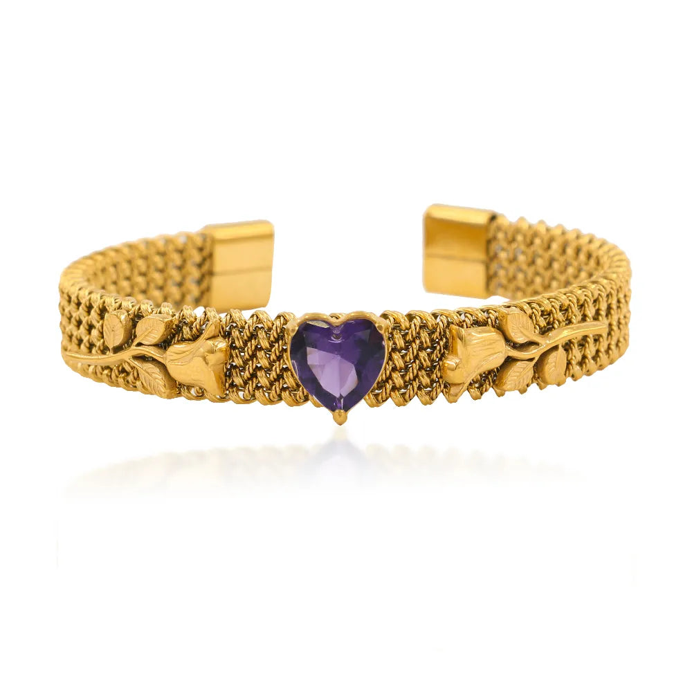 Simple Style Classic Style Heart Shape 304 Stainless Steel 18K Gold Plated Zircon Bangle In Bulk