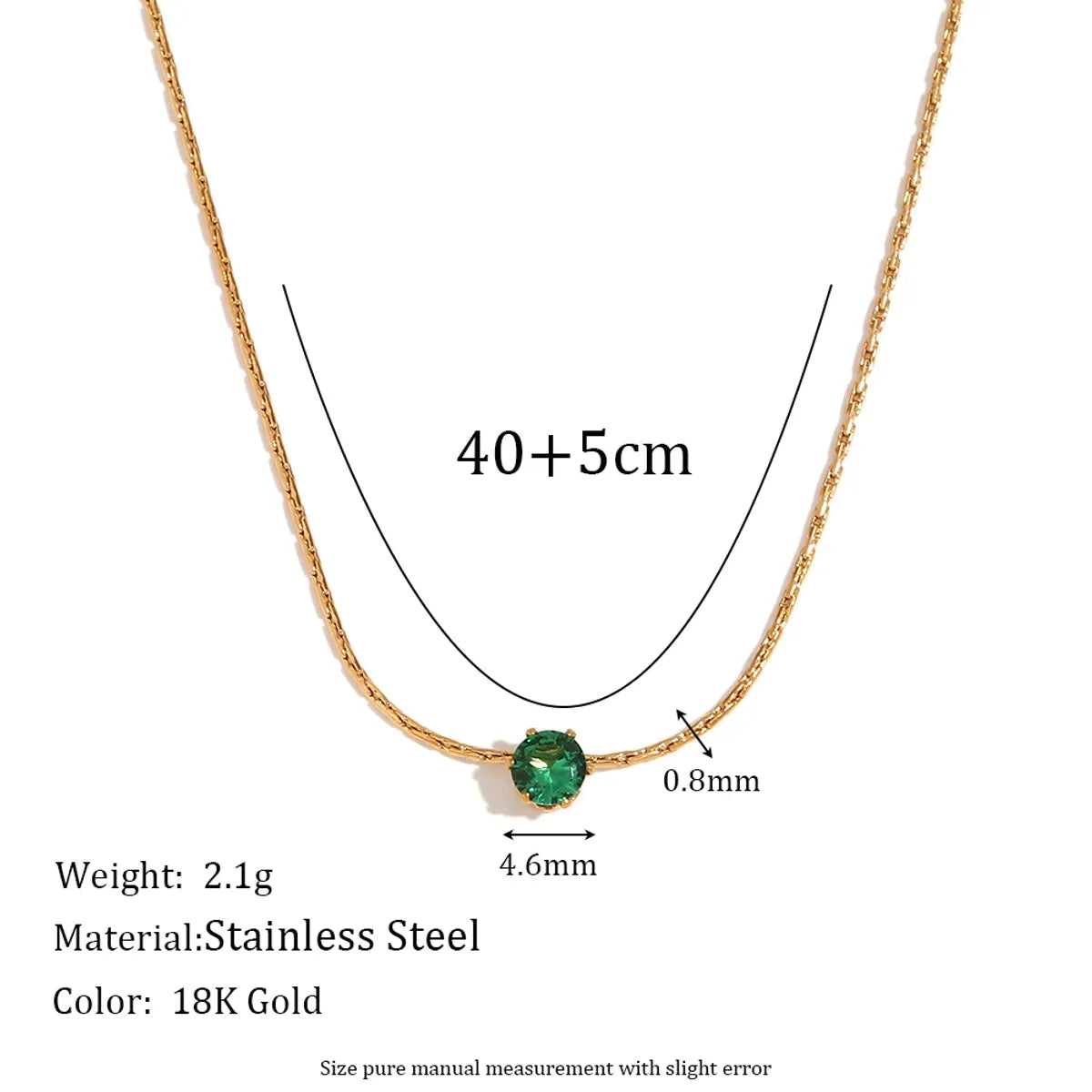 304 Stainless Steel 18K Gold Plated Simple Style Classic Style Plating Inlay Round Zircon Necklace