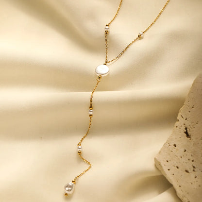 304 Stainless Steel 18K Gold Plated Simple Style Classic Style Plating Inlay Solid Color Artificial Pearls Necklace