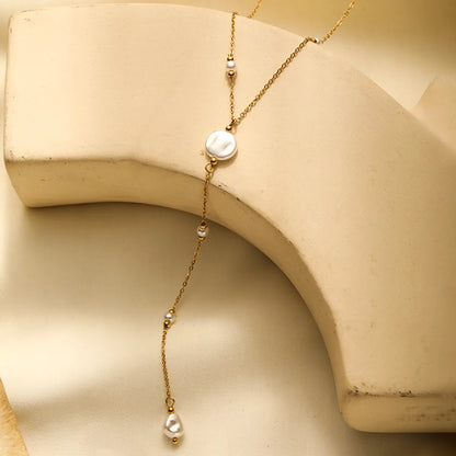 304 Stainless Steel 18K Gold Plated Simple Style Classic Style Plating Inlay Solid Color Artificial Pearls Necklace