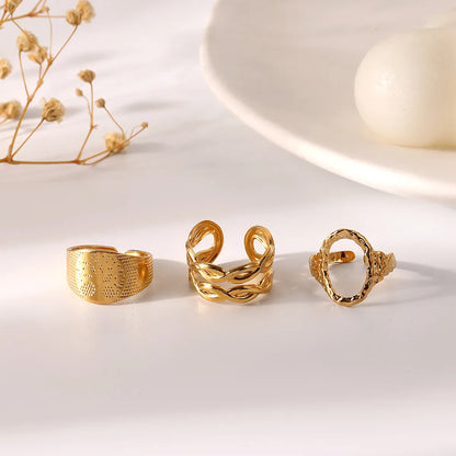 304 Stainless Steel 18K Gold Plated Simple Style Classic Style Plating Letter Life Tree Open Rings