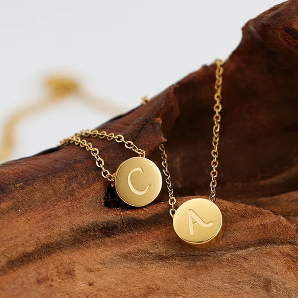 304 Stainless Steel 18K Gold Plated Simple Style Classic Style Plating Round Letter Letter Pendant Necklace