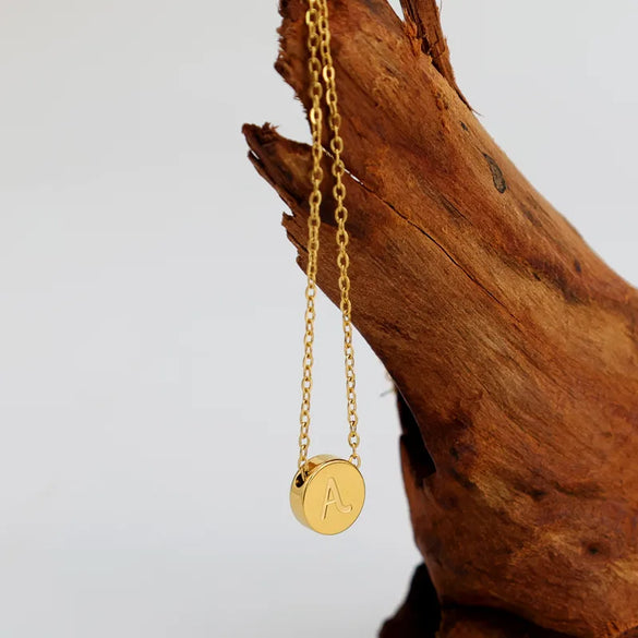 304 Stainless Steel 18K Gold Plated Simple Style Classic Style Plating Round Letter Letter Pendant Necklace