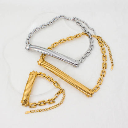 304 Stainless Steel 18K Gold Plated Simple Style Classic Style Plating Solid Color Bracelets Necklace