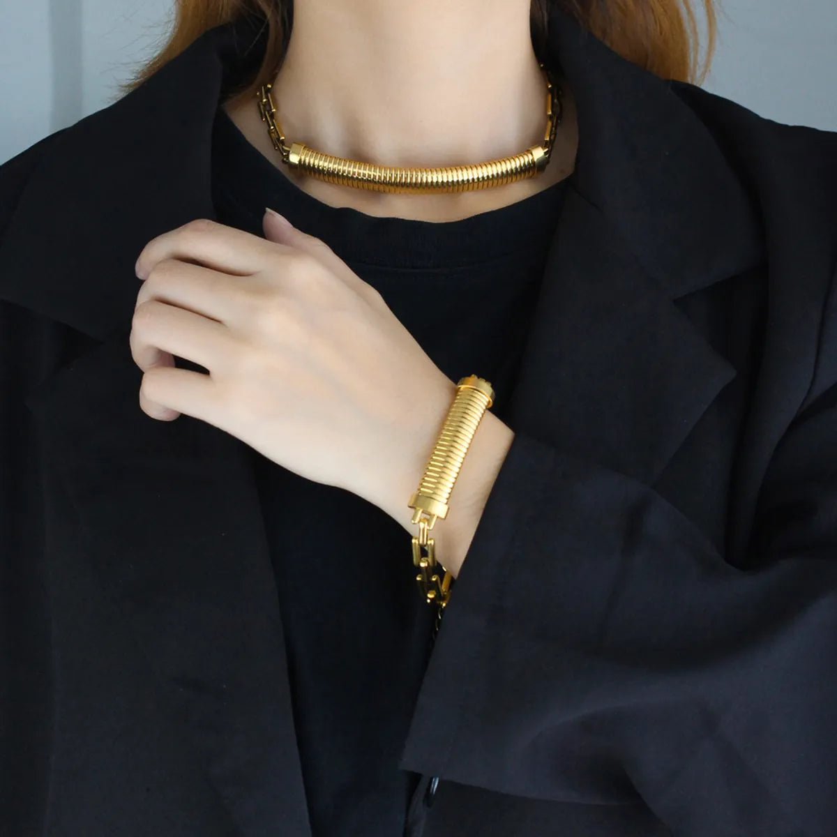 304 Stainless Steel 18K Gold Plated Simple Style Classic Style Plating Solid Color Bracelets Necklace