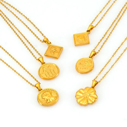 304 Stainless Steel 18K Gold Plated Simple Style Classic Style Plating Solid Color Pendant Necklace