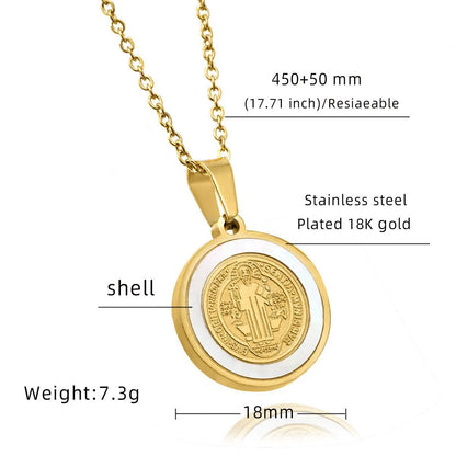 Wholesale Jewelry Simple Style Classic Style Portrait Round 304 Stainless Steel Shell 18K Gold Plated Pendant Necklace