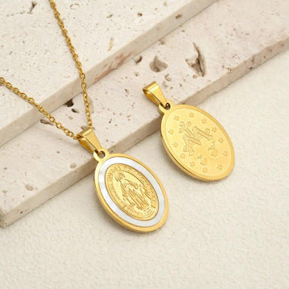 Wholesale Jewelry Simple Style Classic Style Portrait Round 304 Stainless Steel Shell 18K Gold Plated Pendant Necklace