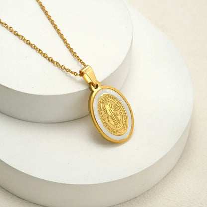 Wholesale Jewelry Simple Style Classic Style Portrait Round 304 Stainless Steel Shell 18K Gold Plated Pendant Necklace