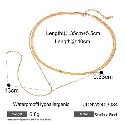 304 Stainless Steel 18K Gold Plated Simple Style Classic Style Solid Color Double Layer Necklaces