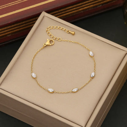 304 Stainless Steel 18K Gold Plated Simple Style Commute Inlay Oval Heart Shape Zircon Jewelry Set