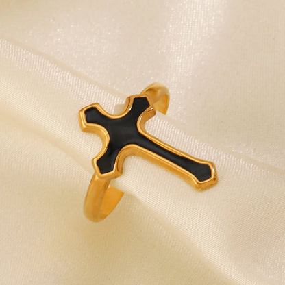 304 Stainless Steel 18K Gold Plated Simple Style Cross Open Rings