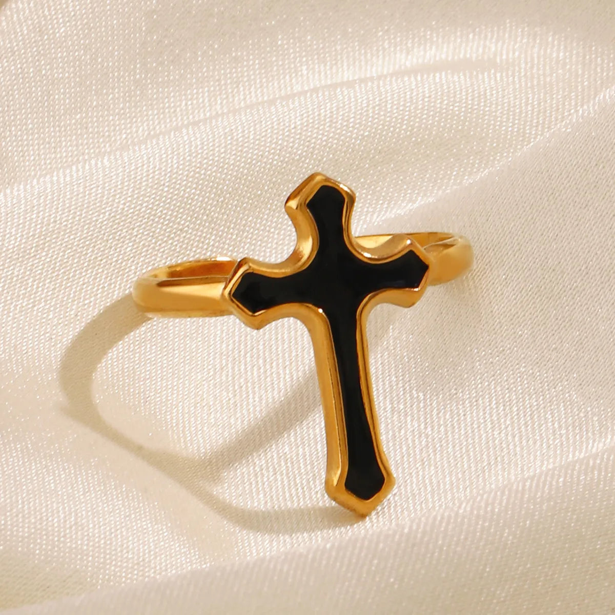 304 Stainless Steel 18K Gold Plated Simple Style Cross Open Rings