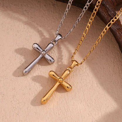 Wholesale Jewelry Simple Style Cross 304 Stainless Steel 18K Gold Plated Pendant Necklace