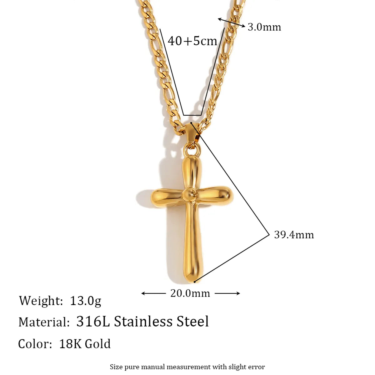 Wholesale Jewelry Simple Style Cross 304 Stainless Steel 18K Gold Plated Pendant Necklace