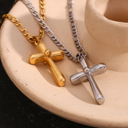 Wholesale Jewelry Simple Style Cross 304 Stainless Steel 18K Gold Plated Pendant Necklace