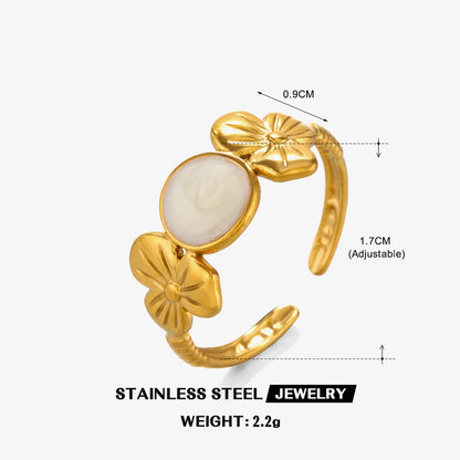 304 Stainless Steel 18K Gold Plated Simple Style Enamel Flower Open Rings