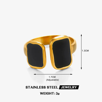 304 Stainless Steel 18K Gold Plated Simple Style Enamel Round Square Open Rings