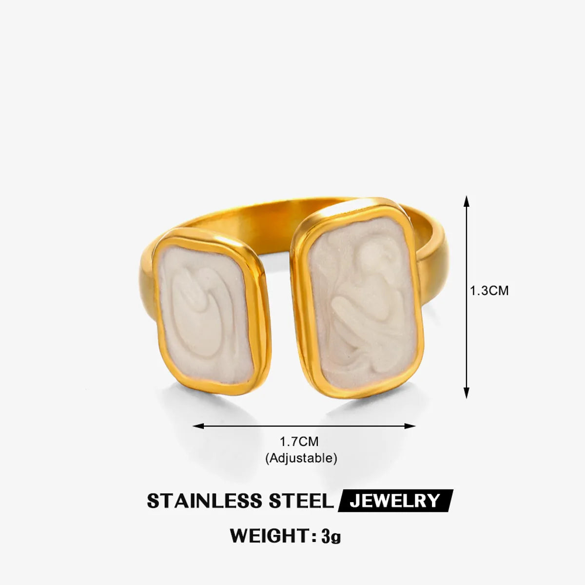 304 Stainless Steel 18K Gold Plated Simple Style Enamel Round Square Open Rings