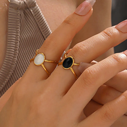 304 Stainless Steel 18K Gold Plated Simple Style Enamel Round Square Open Rings