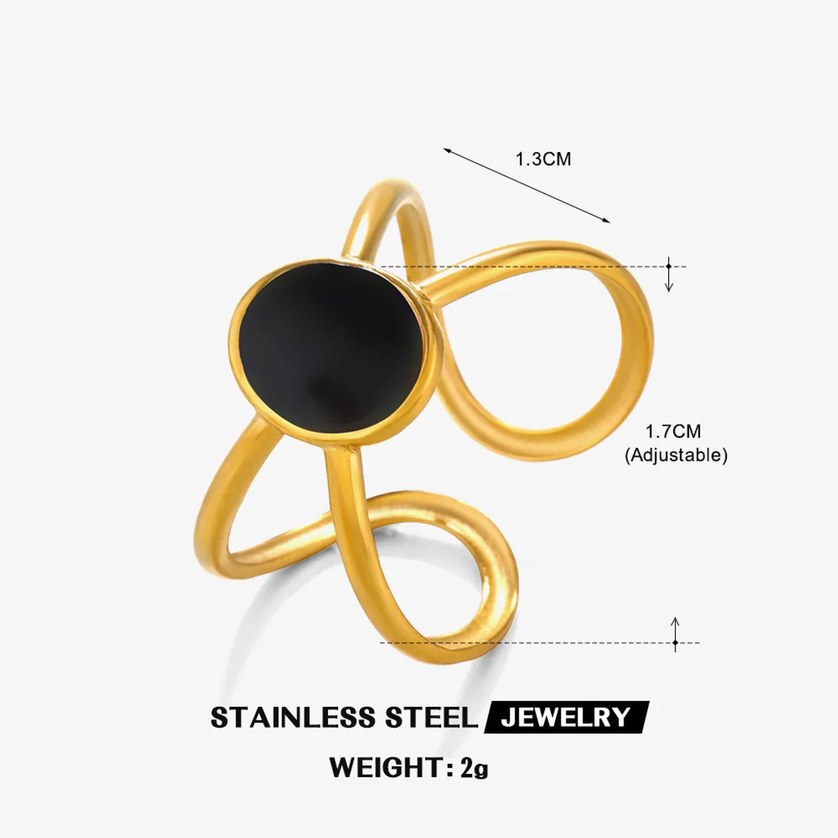 304 Stainless Steel 18K Gold Plated Simple Style Enamel Round Square Open Rings