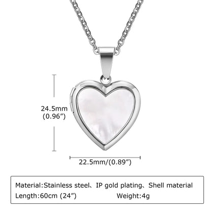 304 Stainless Steel 18K Gold Plated Simple Style Inlay Heart Shape Shell Necklace Pendant