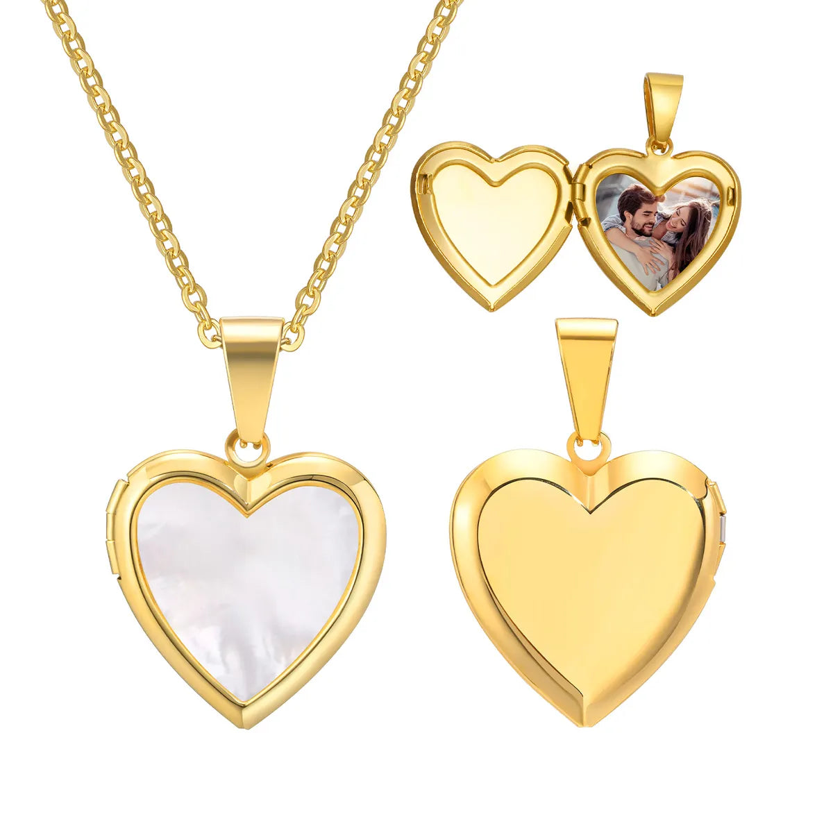 304 Stainless Steel 18K Gold Plated Simple Style Inlay Heart Shape Shell Necklace Pendant