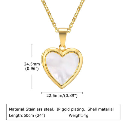 304 Stainless Steel 18K Gold Plated Simple Style Inlay Heart Shape Shell Necklace Pendant