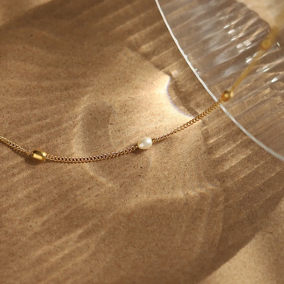 304 Stainless Steel 18K Gold Plated Simple Style Inlay Solid Color Freshwater Pearl Pearl Necklace