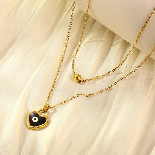 304 Stainless Steel 18K Gold Plated Simple Style Plating Devil'S Eye Layered Necklaces