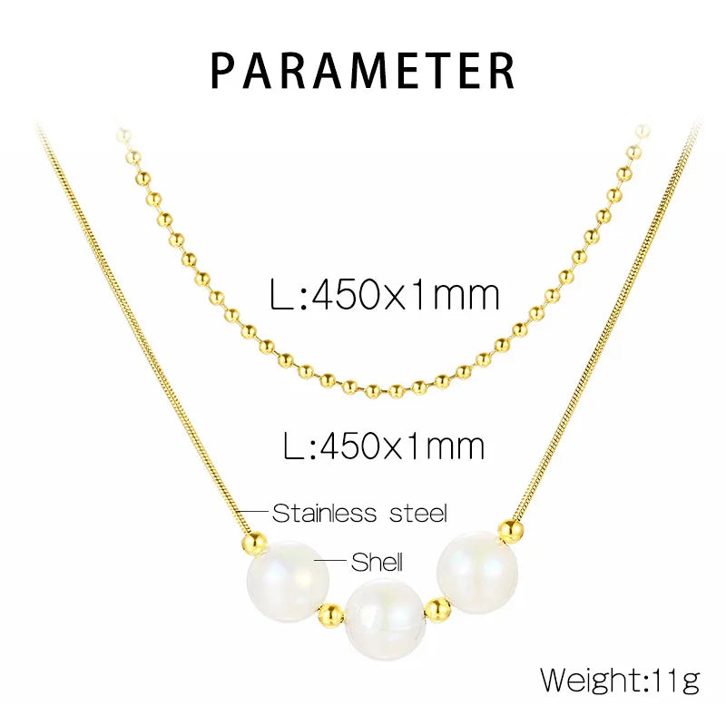 304 Stainless Steel 18K Gold Plated Simple Style Plating Inlay Heart Shape Turquoise Shell Double Layer Necklaces