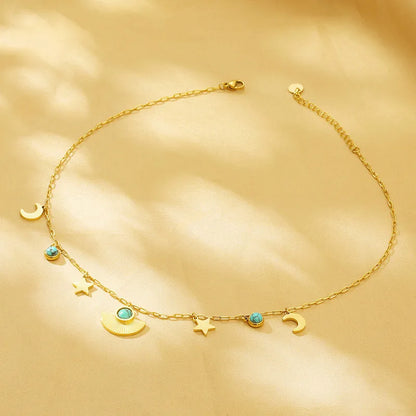 304 Stainless Steel 18K Gold Plated Simple Style Plating Inlay Heart Shape Turquoise Shell Double Layer Necklaces