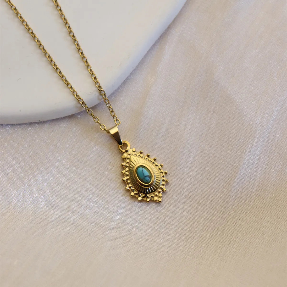 304 Stainless Steel 18K Gold Plated Simple Style Plating Inlay Sun Water Droplets Eye Natural Stone Pendant Necklace