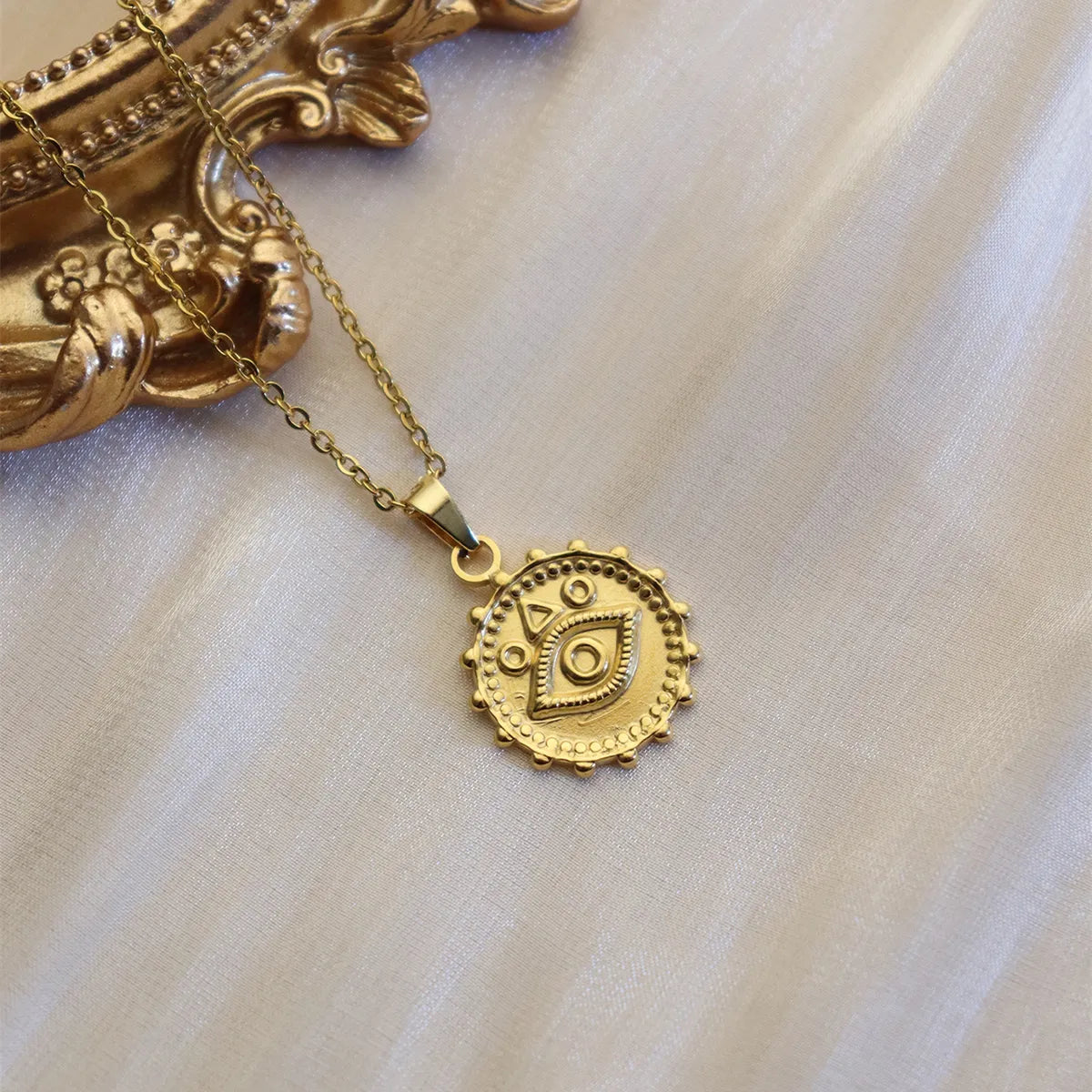 304 Stainless Steel 18K Gold Plated Simple Style Plating Inlay Sun Water Droplets Eye Natural Stone Pendant Necklace