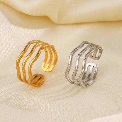 304 Stainless Steel 18K Gold Plated Simple Style Plating Irregular Lines Rings