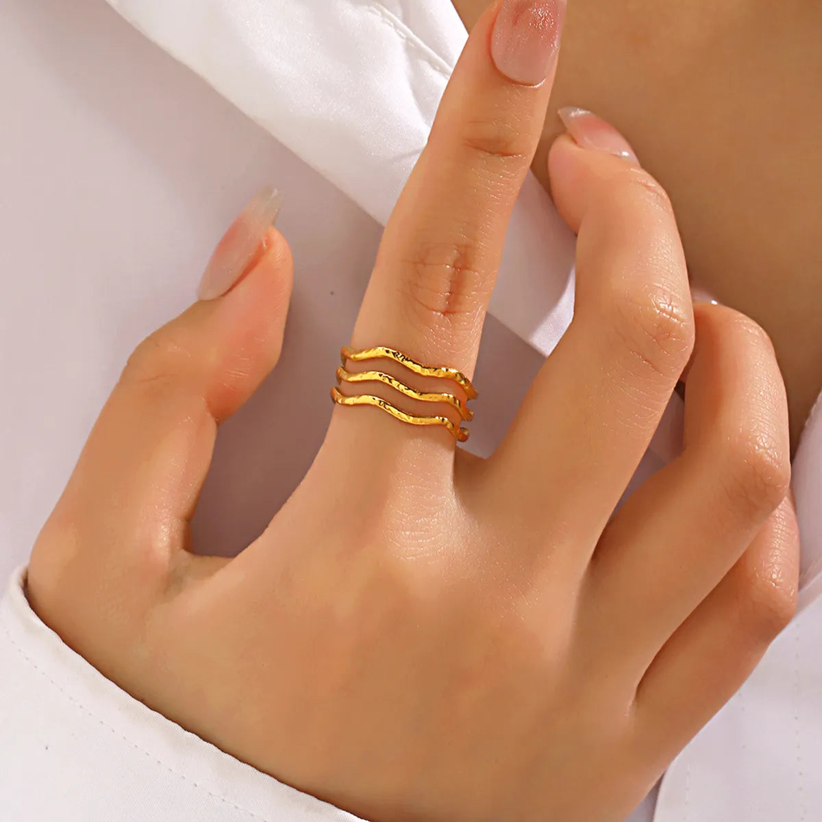 304 Stainless Steel 18K Gold Plated Simple Style Plating Irregular Lines Rings