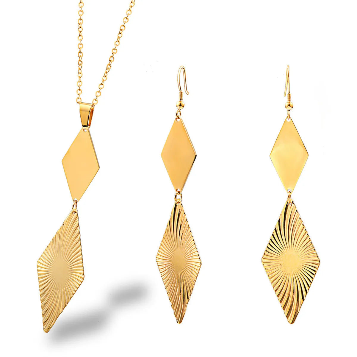 304 Stainless Steel 18K Gold Plated Simple Style Plating Rhombus Earrings Necklace