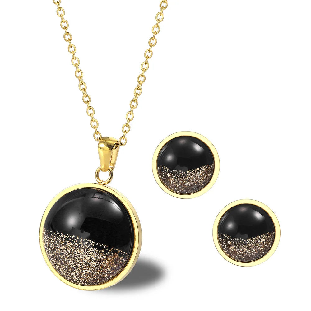 304 Stainless Steel 18K Gold Plated Simple Style Plating Round Earrings Necklace